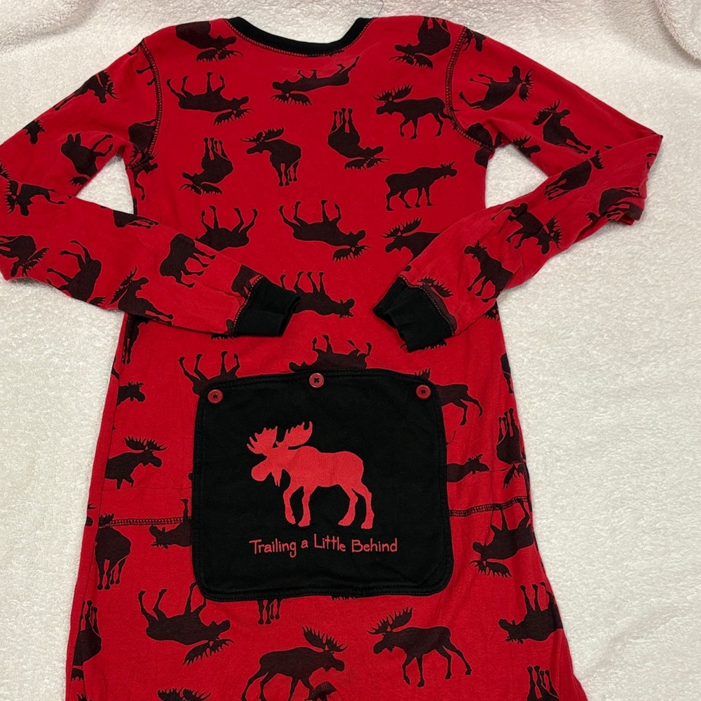 Little Blue House by Hatley Red One Piece Pajamas Moose Back Flap kids 14